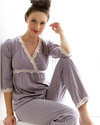 Belabumbum Maternity and Nursing Pyjamas - Pale Grey with Polka Dots - 100% Pima Cotton Pyjamas