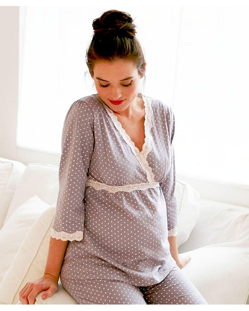 Belabumbum Maternity and Nursing Pyjamas - Pale Grey with Polka Dots - 100% Pima Cotton Pyjamas