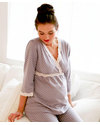 Belabumbum Maternity and Nursing Pyjamas - Pale Grey with Polka Dots - 100% Pima Cotton Pyjamas