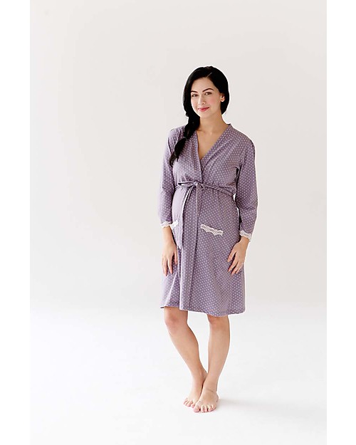 Belabumbum Maternity and Nursing Robe - Pale Grey with Polka Dots - 100% Pima Cotton Robes