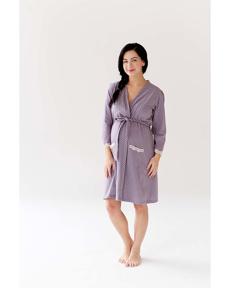 Belabumbum Maternity and Nursing Nightgown - Pale Grey with Polka Dots -  100% Pima Cotton woman