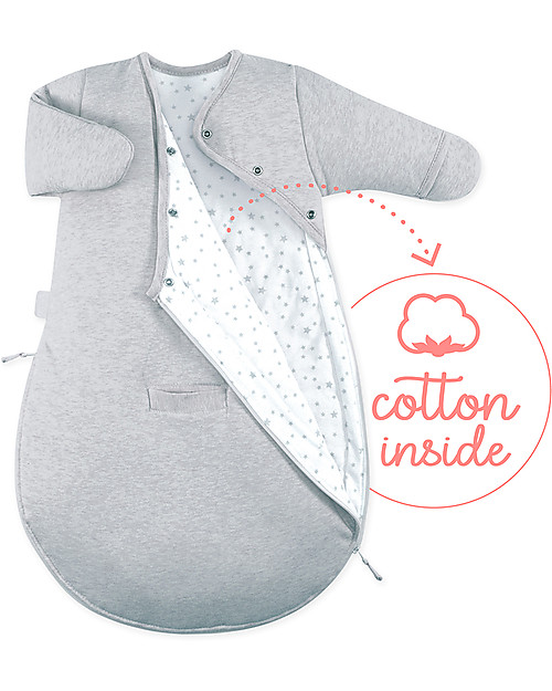 Bemini MAGIC BAG® Pady Jersey with Sleeves 0-3 months, Grey Marled - 3 TOG Sleeping Bags