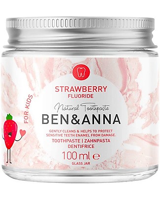 Ben & Anna Toothpaste Strawberry with Fluoride for Kids - 100 ml Toothpaste and Toothbrush