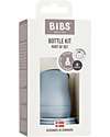 BIBS Bottle Kit - Baby Blue - Includes: Cap/Nipple (Slow Flow)/Milk lock/Screw Cap and Funnel Baby Bottles