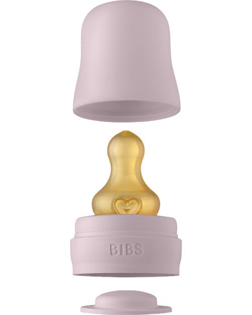 BIBS Bottle Kit - Dusky Lilac - Includes: Cap/Nipple (Slow Flow)/Milk lock/Screw Cap and Funnel Baby Bottles