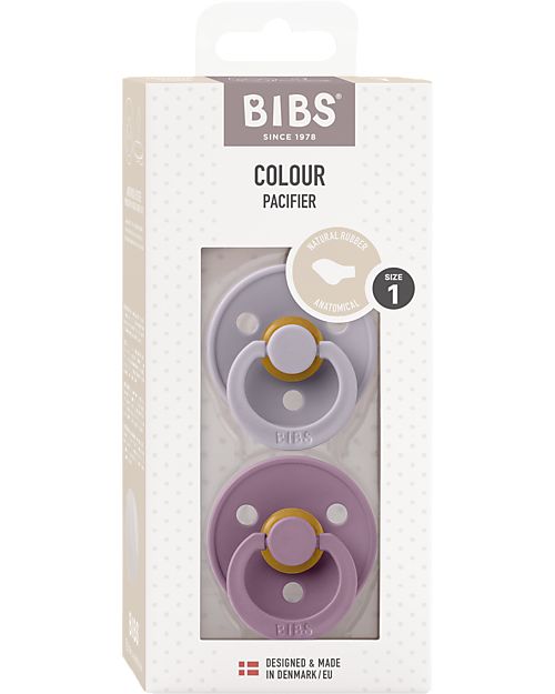 BIBS Colour Pacifier - Anatomical Nipple in Latex - Set of 2 - Fossil Grey and Mauve - BPA & PVC Free Dummies & Soothers