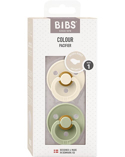 BIBS Colour Pacifier - Anatomical Nipple in Latex - Set of 2 - Ivory and Sage - BPA & PVC Free Dummies & Soothers