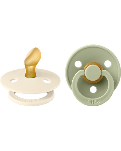 BIBS Colour Pacifier - Anatomical Nipple in Latex - Set of 2 - Ivory and Sage - BPA & PVC Free Dummies & Soothers
