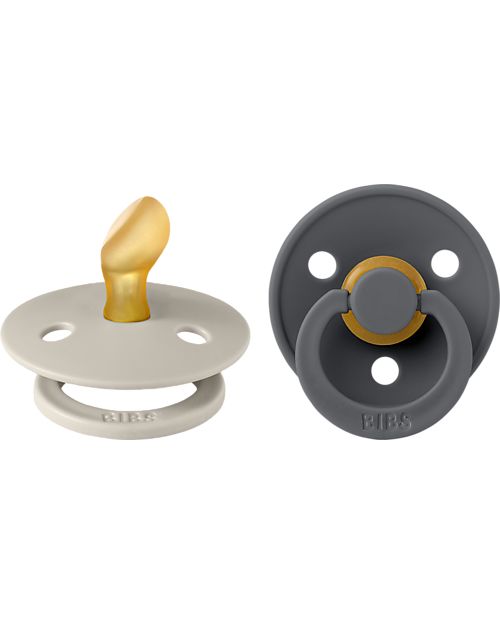 BIBS Colour Pacifier - Anatomical Nipple in Latex - Set of 2 - Sand and Iron - BPA & PVC Free Dummies & Soothers