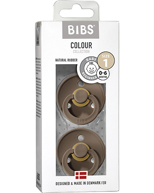 BIBS Colour Pacifier - Round Nipple in Latex - Set of 2 - Dark Oak and Dark Oak - BPA & PVC Free Dummies & Soothers