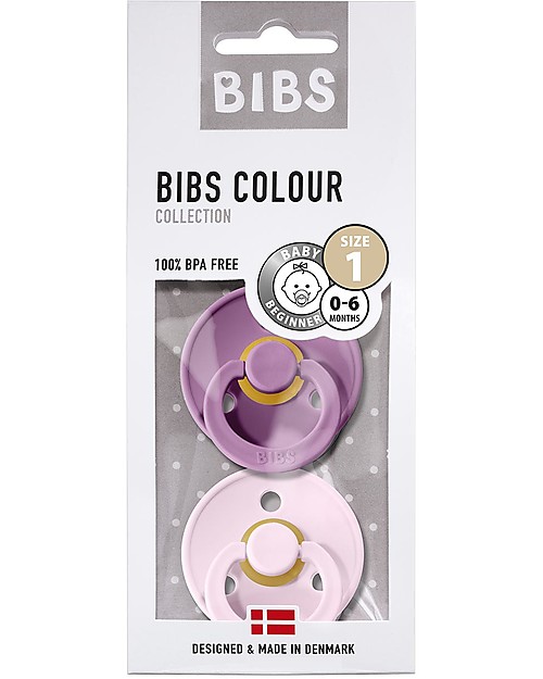 BIBS Colour Pacifier - Round Nipple in Latex - Set of 2 - Lavender and Baby Pink - BPA & PVC Free Dummies & Soothers