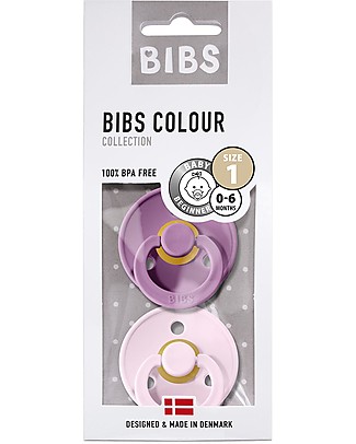BIBS Colour Pacifier - Round Nipple in Latex - Set of 2 - Lavender and Baby Pink - BPA & PVC Free Dummies & Soothers