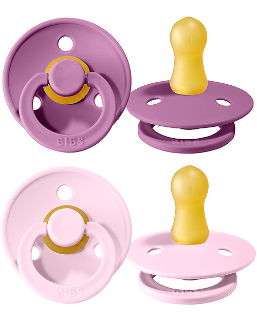 BIBS Colour Pacifier - Round Nipple in Latex - Set of 2 - Lavender and Baby Pink - BPA & PVC Free Dummies & Soothers