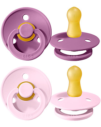 BIBS Colour Pacifier - Round Nipple in Latex - Set of 2 - Lavender and Baby Pink - BPA & PVC Free Dummies & Soothers