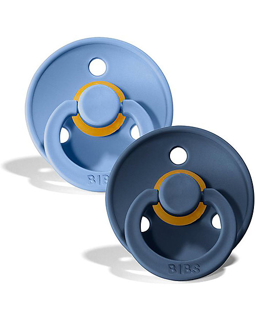 BIBS Colour Pacifier - Round Nipple in Latex - Set of 2 - Sky Blue and Steel Blue - BPA & PVC Free Dummies & Soothers