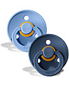 BIBS Colour Pacifier - Round Nipple in Latex - Set of 2 - Sky Blue and Steel Blue - BPA & PVC Free Dummies & Soothers