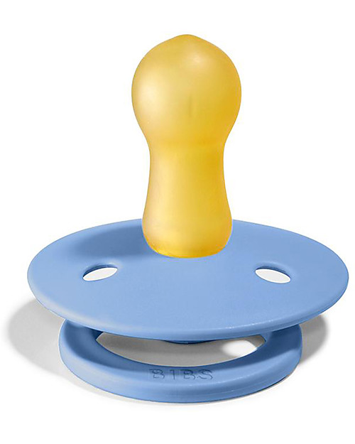 BIBS Colour Pacifier - Round Nipple in Latex - Set of 2 - Sky Blue and Steel Blue - BPA & PVC Free Dummies & Soothers