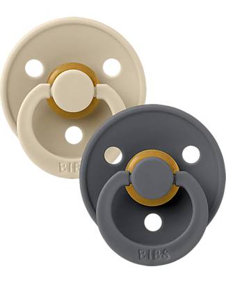BIBS Colour Pacifier - Round Nipple in Latex - Set of 2 - Vanilla and Iron - BPA & PVC Free Dummies & Soothers