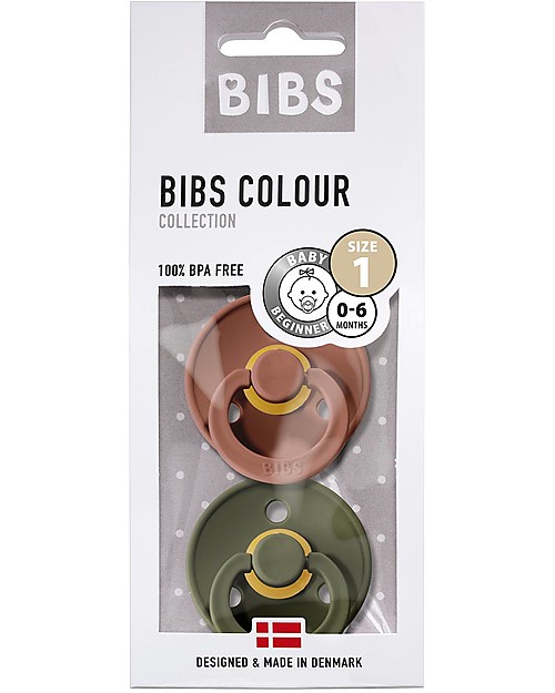 BIBS Colour Pacifier - Round Nipple in Latex - Set of 2 - Woodchuck and Hunter Green - BPA & PVC Free Dummies & Soothers