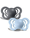BIBS Couture Pacifier - Anatomical Nipple in Latex - Set of 2 - Iron and Baby Blue - BPA & PVC Free Dummies & Soothers