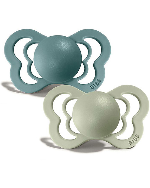 BIBS Couture Pacifier - Anatomical Nipple in Latex - Set of 2 - Island Sea and Sage - BPA & PVC Free Dummies & Soothers