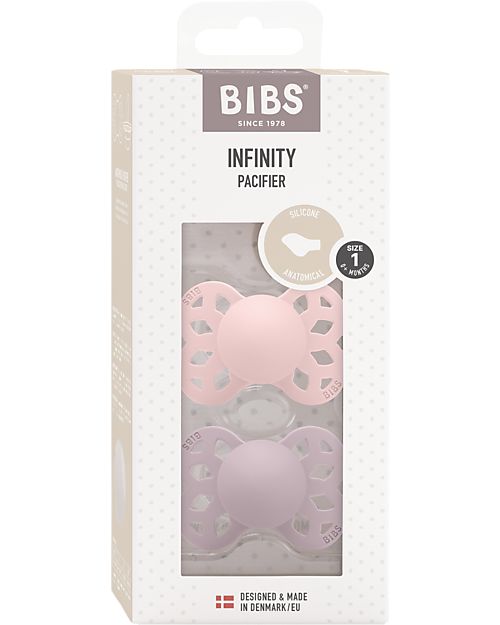 BIBS Infinity Pacifier - Anatomical Nipple in Silicone - Set of 2 - Blossom/Dusky Lilac - No PBA and PVC! Dummies & Soothers