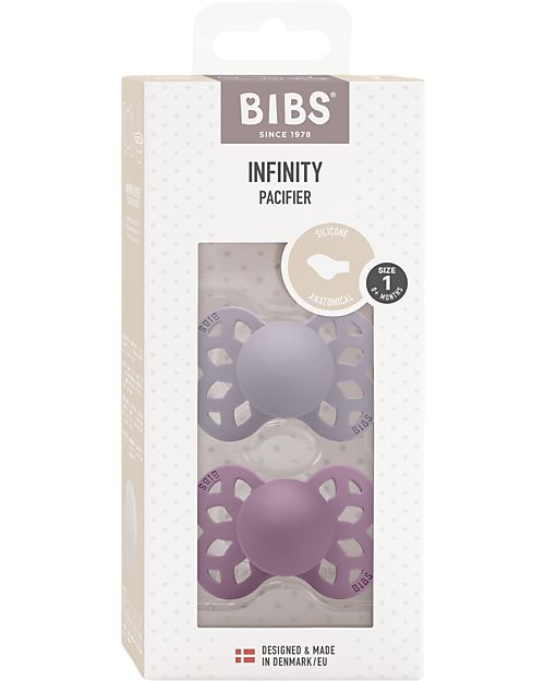 BIBS Infinity Pacifier - Anatomical Nipple in Silicone - Set of 2 - Fossil Grey/Mauve - No PBA and PVC! Dummies & Soothers