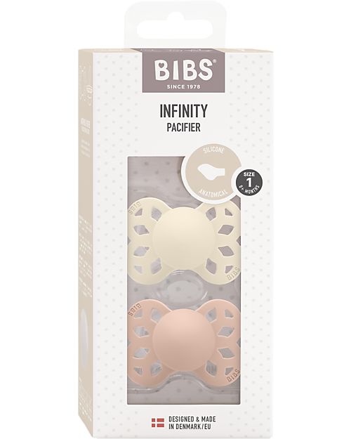 BIBS Infinity Pacifier - Anatomical Nipple in Silicone - Set of 2 - Ivory/Blush - No PBA and PVC! Dummies & Soothers