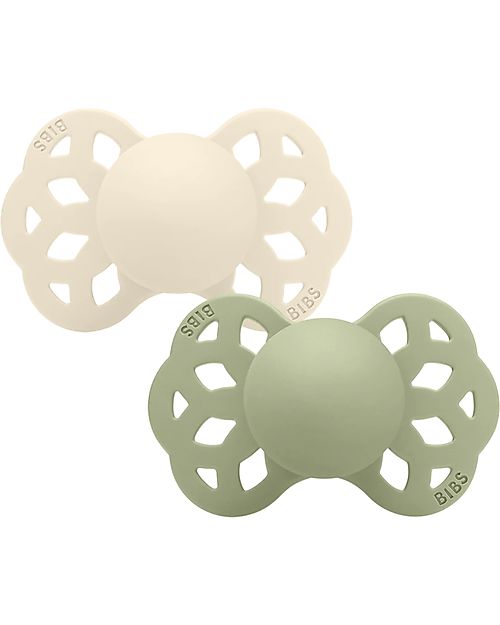BIBS Infinity Pacifier - Anatomical Nipple in Silicone - Set of 2 - Ivory/Sage - No PBA and PVC! Dummies & Soothers