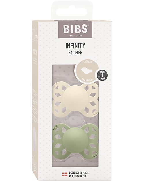 BIBS Infinity Pacifier - Anatomical Nipple in Silicone - Set of 2 - Ivory/Sage - No PBA and PVC! Dummies & Soothers