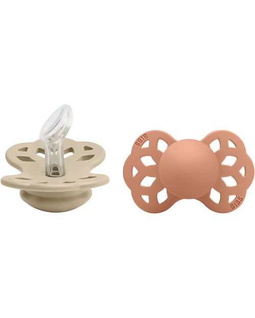 BIBS Infinity Pacifier - Anatomical Nipple in Silicone - Set of 2 - Vanilla/Peach - No PBA and PVC! Dummies & Soothers