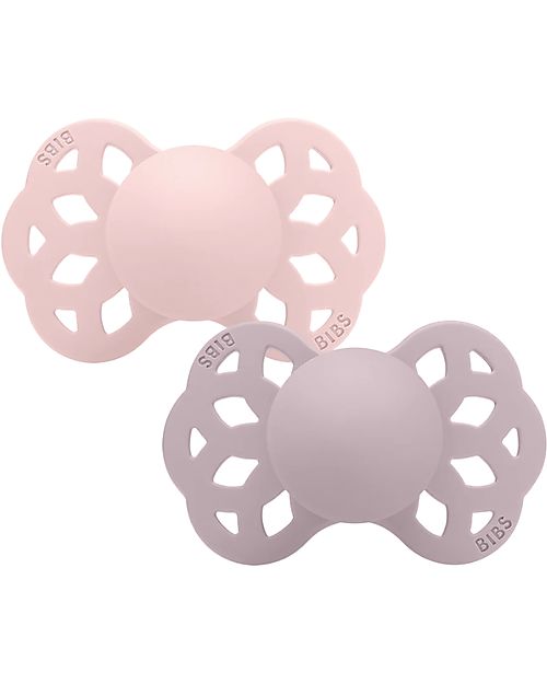 BIBS Infinity Pacifier - Symmetrical Nipple in Silicone - Set of 2 - Blossom/Dusky Lilac - No PBA and PVC! Dummies & Soothers