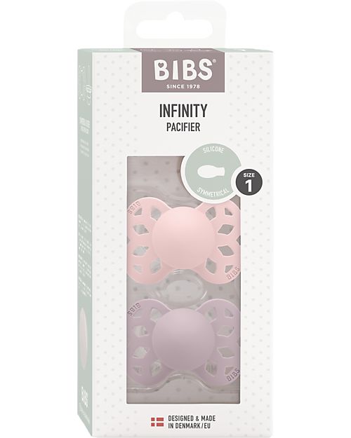 BIBS Infinity Pacifier - Symmetrical Nipple in Silicone - Set of 2 - Blossom/Dusky Lilac - No PBA and PVC! Dummies & Soothers