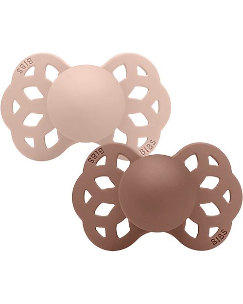 BIBS Infinity Pacifier - Symmetrical Nipple in Silicone - Set of 2 - Blush/Woodchuck - No PBA and PVC! Dummies & Soothers