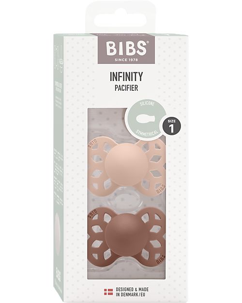 BIBS Infinity Pacifier - Symmetrical Nipple in Silicone - Set of 2 - Blush/Woodchuck - No PBA and PVC! Dummies & Soothers
