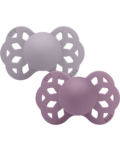BIBS Infinity Pacifier - Symmetrical Nipple in Silicone - Set of 2 - Fossil Grey/Mauve - No PBA and PVC! Dummies & Soothers
