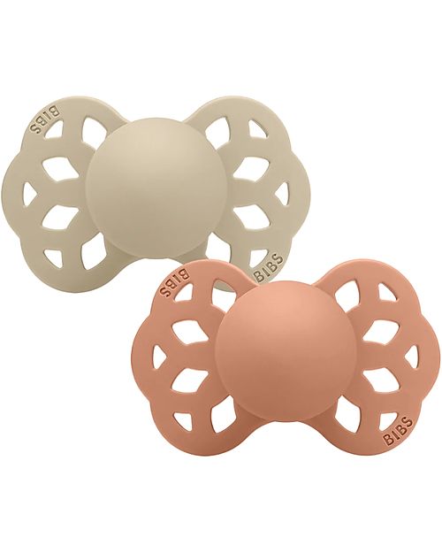 BIBS Infinity Pacifier - Symmetrical Nipple in Silicone - Set of 2 - Vanilla/Peach - No PBA and PVC! Dummies & Soothers