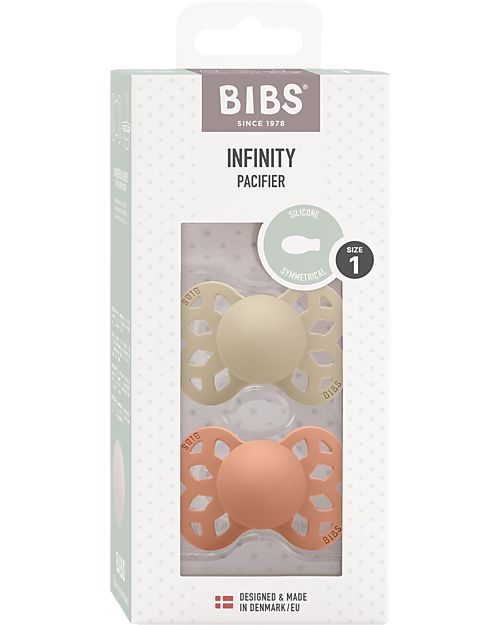 BIBS Infinity Pacifier - Symmetrical Nipple in Silicone - Set of 2 - Vanilla/Peach - No PBA and PVC! Dummies & Soothers
