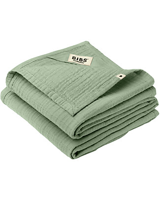 Bibs Muslin Cloth 100% GOTS Cotton - Sage - 70x70cm - Pack of 2 Swaddles