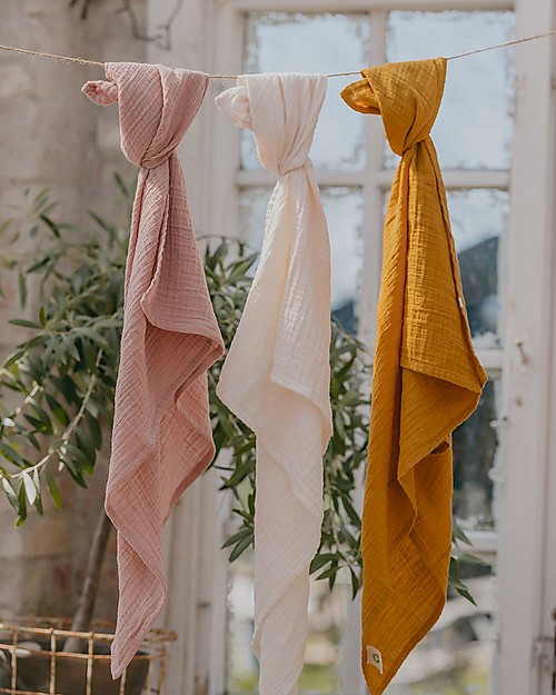 BIBS Muslin Swaddle Blanket 100% GOTS Cotton - Ivory - 120x120cm Muslin Swaddle