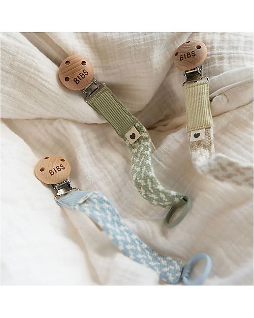 BIBS Paci Clip Pacifier Clip - Baby Blue and Ivory - 100%GOTS Organic Cotton! Pacifier Chains