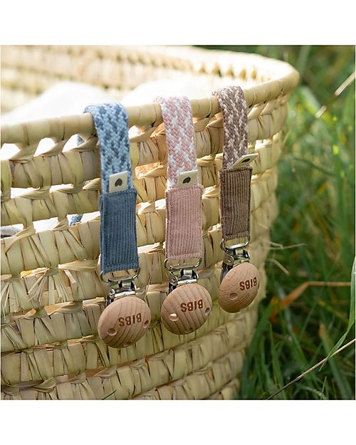 BIBS Paci Clip Pacifier Clip - Baby Blue and Ivory - 100%GOTS Organic Cotton! Pacifier Chains