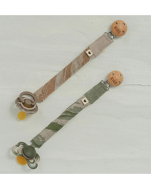 BIBS Paci Clip Pacifier Clip - Green Camo - 100% GOTS Organic Cotton! Pacifier Chains
