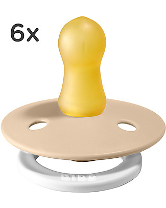 BIBS Saver Pack of 6 Colour Pacifiers - Vanilla Night - Natural Rubber Teat - Made in Denmark - with Light Round Shield - BPA & PVC Free Dummies & Soothers