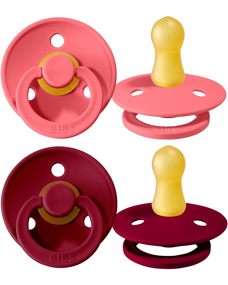 Bibs Set of 2 Bibs Colour Pacifiers Coral & Ruby Natural Rubber