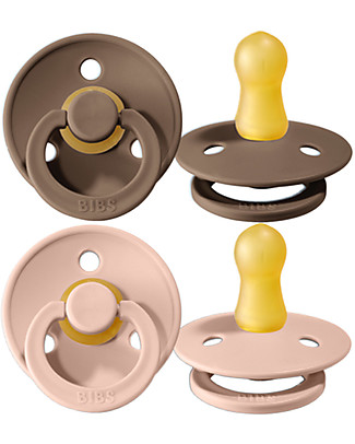 Bibs Set of 2 Bibs Colour Pacifiers - Dark Oak & Blush - Natural Rubber Teat - Made in Denmark - with Light Round Shield - BPA & PVC Free Dummies & Soothers