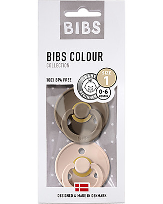 Bibs Set of 2 Bibs Colour Pacifiers - Dark Oak & Blush - Natural Rubber Teat - Made in Denmark - with Light Round Shield - BPA & PVC Free Dummies & Soothers