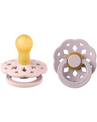 Bibs Set of 2 Boheme Pacifiers - Blossom&Dusky Lilac - Soft Natural Rubber Nipple - BPA & PVC Free Dummies & Soothers