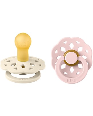 Bibs Set of 2 Boheme Pacifiers - Ivory&Blossom - Soft Natural Rubber Nipple - BPA & PVC Free Dummies & Soothers