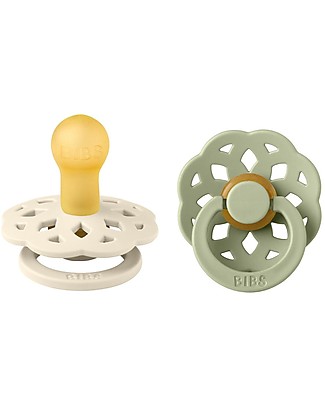 Bibs Set of 2 Boheme Pacifiers - Ivory&Sage - Soft Natural Rubber Nipple - BPA & PVC Free Dummies & Soothers